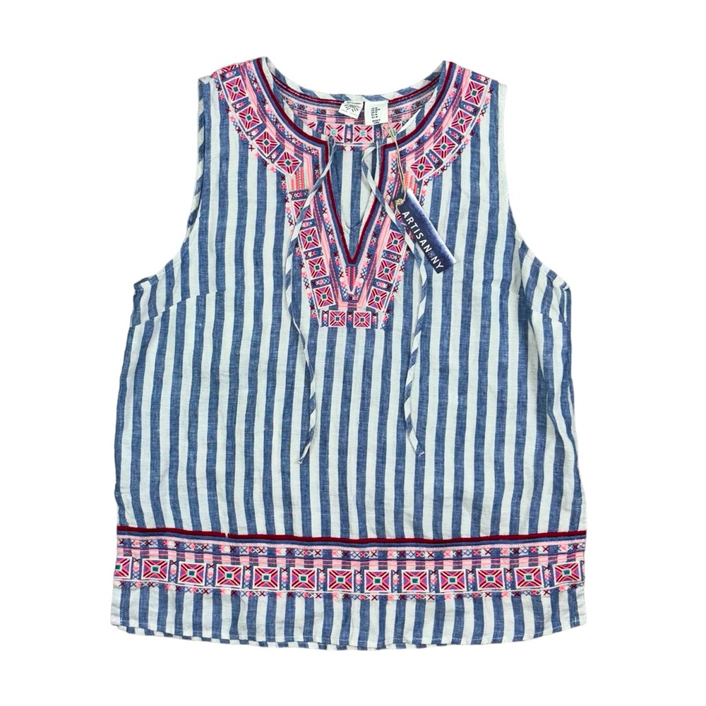 NWT Artisan NY Sleeveless Blouse Medium 100% Linen